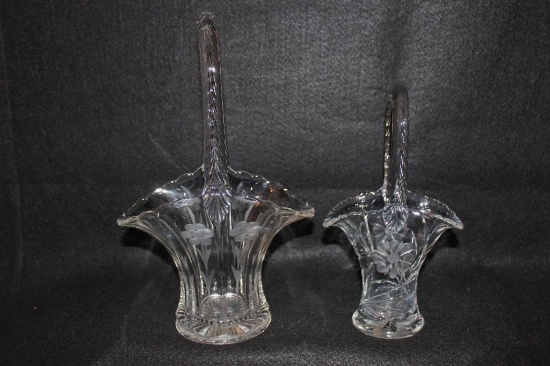 (2) Crystal Baskets 12 1/2" (crack on handle)