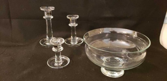 Assorted Glass Items (3) Handblown Candlesticks-