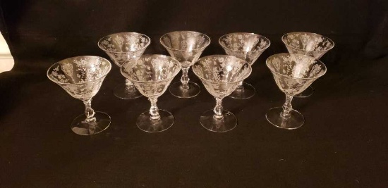 (8) Low Sherbet 4 3/4" "Rosepoint Clear" by