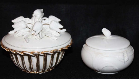(2) Covered Porcelain Dishes: "Linen Flowers" by