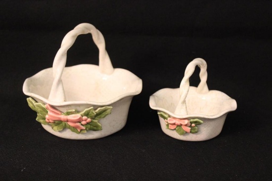 (2) Fitz and Floyd Handpainted Baskets "Bows and