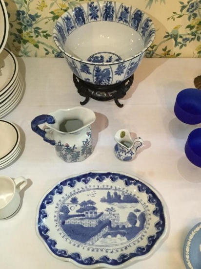 (4) Blue and White Porcelain Items:  10" Bowl on
