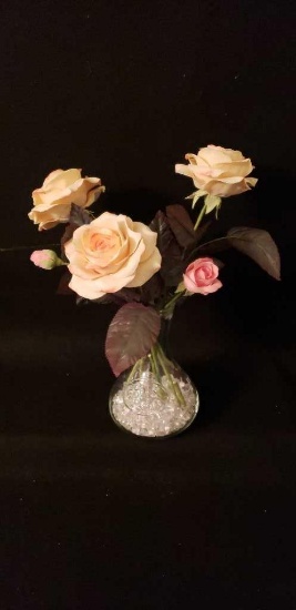 Hand Carved Savon Roses in Glass Vase--