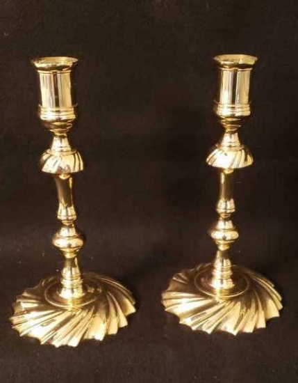Pair of Brass Candlesticks Marked EB