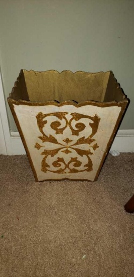 Gold Florentine Wooden Waste Basket
