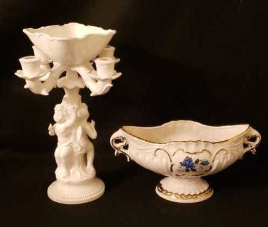 (2) Decorative Ceramics: Cherub Candleabra 15"
