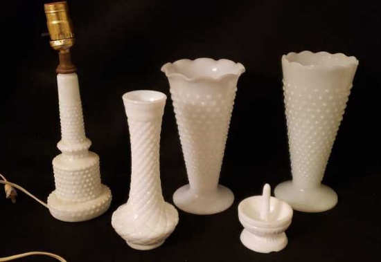 Milk Glass Lamp & Aasorted Milk Glass