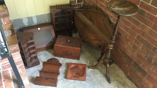 Assorted Wood Items including Bread Box, Display
