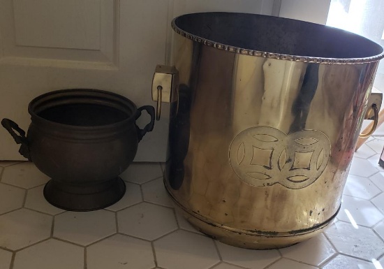 (2) Brass Planters: 14"Tall