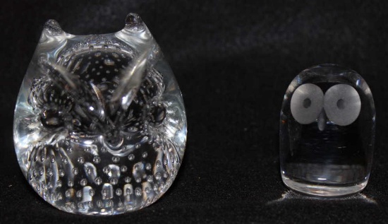 (2) Glass Owl Paperweights: 2 1/4"