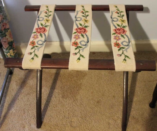 Luggage Stand with Needlepoint Straps