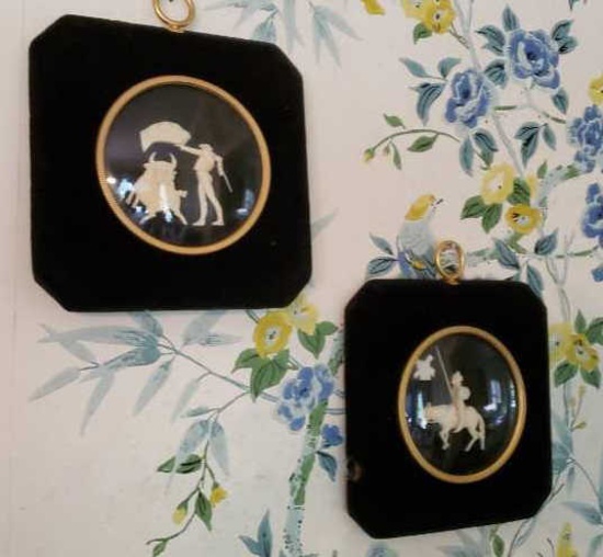 Carved Ivory Wall Hangings 5 1/4" sq. Each