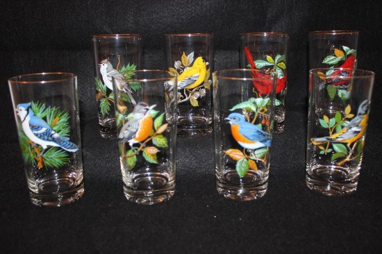 Set/8 12" Hi-Ball Glasses- "American Songbird" by