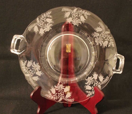 12 1/2" Handled Cake Plate- "Fushia Etched" by