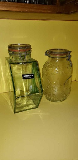 (2) Glass Canisters: 11 1/2" Made in Italy
