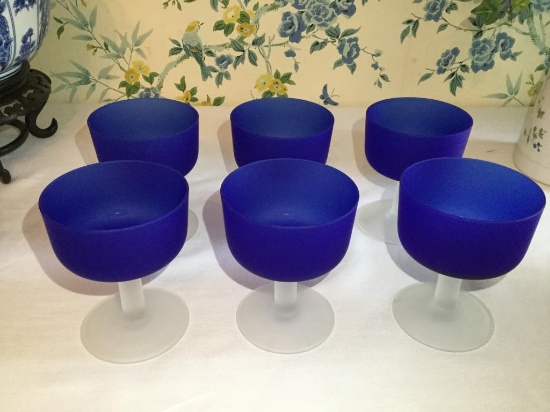 (6) Cobalt & Frosted Glass Champagne/Sherbet