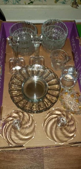 Assorted Glass Candlesticks, (6) Salad Bowls, (7)