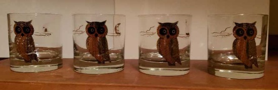 (4) Mid Century Low Ball Whiskey Glasses Gold