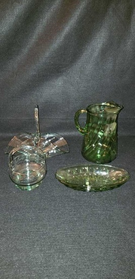 (4) Green Glass Items