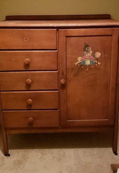 Vintage Baby Armoire with Five Drawers & (1) Door,