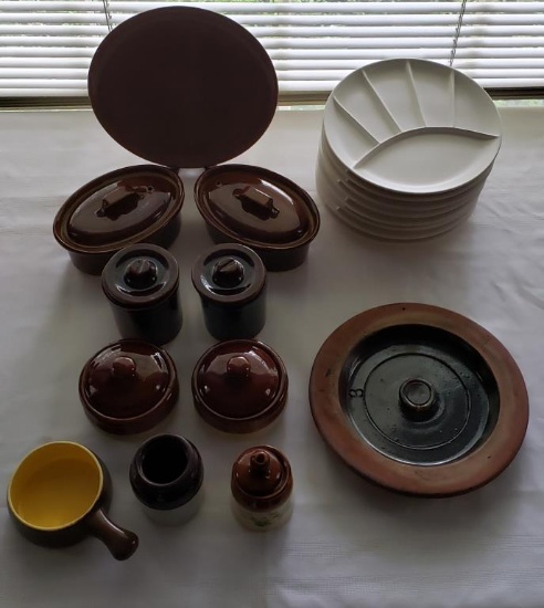 Assorted Pottery, Etc: 3 Gallon Crock Lid, 8