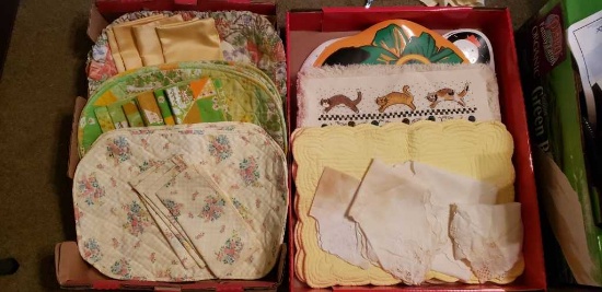 2 Boxes of Assorted Placemat Sets & Misc Linens