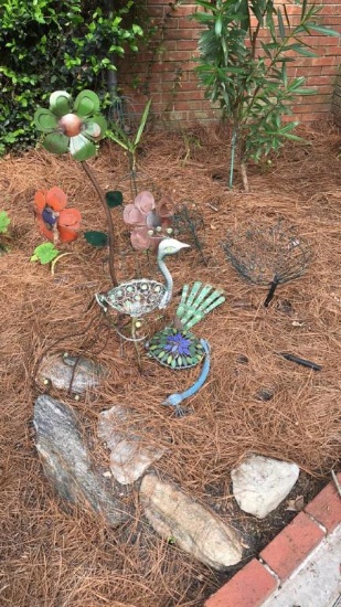 Assorted Metal Flower Bed Ornaments, Hanging