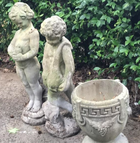 (2) Concrete Statues, 34" High, (1) Concrete
