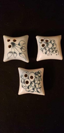 3) Handmade Flower Frogs Signed Davis