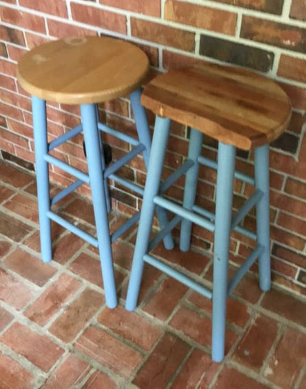 (2) Wooden barstools—one seat damaged
