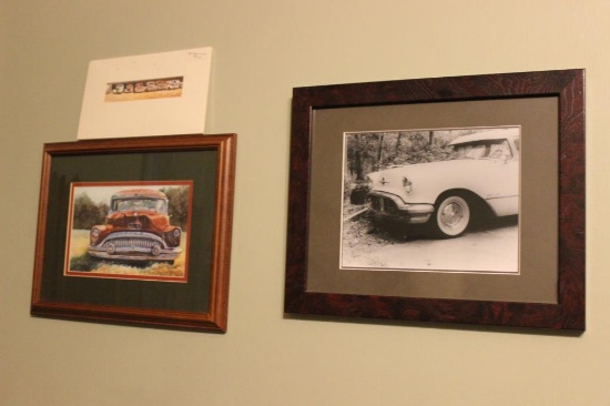 (3) Vintage Car Pictures: Framed 16" x 13"