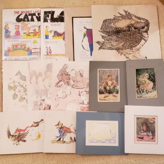 (13) Unframed Prints, Etc