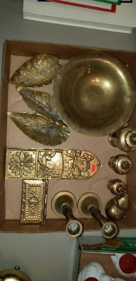 Assorted Brass Items Match holders, Leaf Dishes,