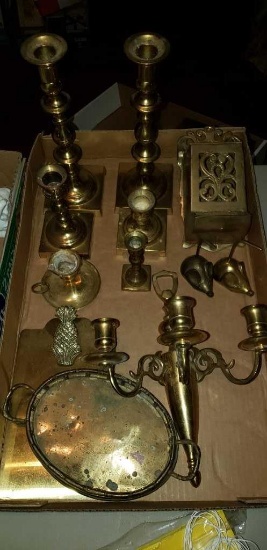 Assorted Brass Match Holder, Candle Sticks,