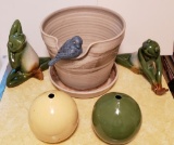 Planter, Bud Vases, Frogs, etc