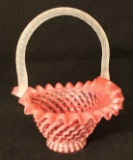 Fenton Art Glass Hobnail Basket Cranberry