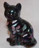 Fenton Art Glass Sitting Cat Signed D. Barbour
