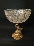 Cut Crystal Bowl with Brass Base,