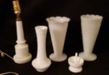 Milk Glass Lamp & Aasorted Milk Glass