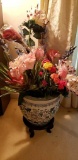 Ceramic Planter on Stand with Silk Flowers