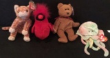 (4) Beanie Babies:  Mac,Goochy, Amber, Curly