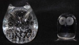 (2) Glass Owl Paperweights: 2 1/4