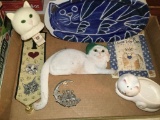 Assorted Cat Items Pottery Dish, Night Light, etc