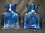 (2) Blenko Handmade Open Water Bottles, Azure 8