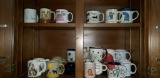 (2) Shelves of Cat Themed Coffee Mugs