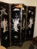 Black Lacquer & Mother of Pearl Oriental Screen