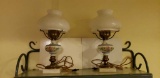 2-Handpainted Porcelain Lamps On Marble Bases.