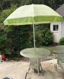 Outdoor Wicker Table with Glass Top And Green