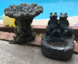 Concrete Frog Bird Bath & Frog Fountain (damaged)