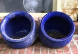 (2) Blue Ceramic Tilted Flower Pots